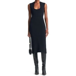 SCANLAN THEODORE Crepe Knit Black V Neck Midi Dress NEW - XS